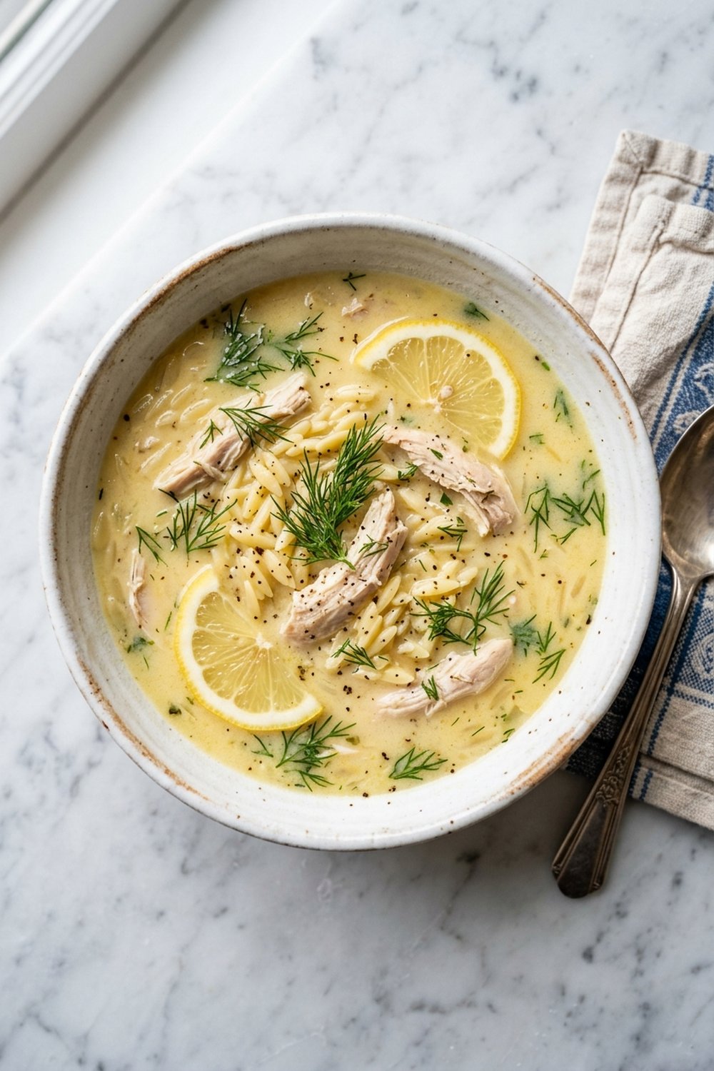 Greek Lemon Chicken Soup (Avgolemono) close up
