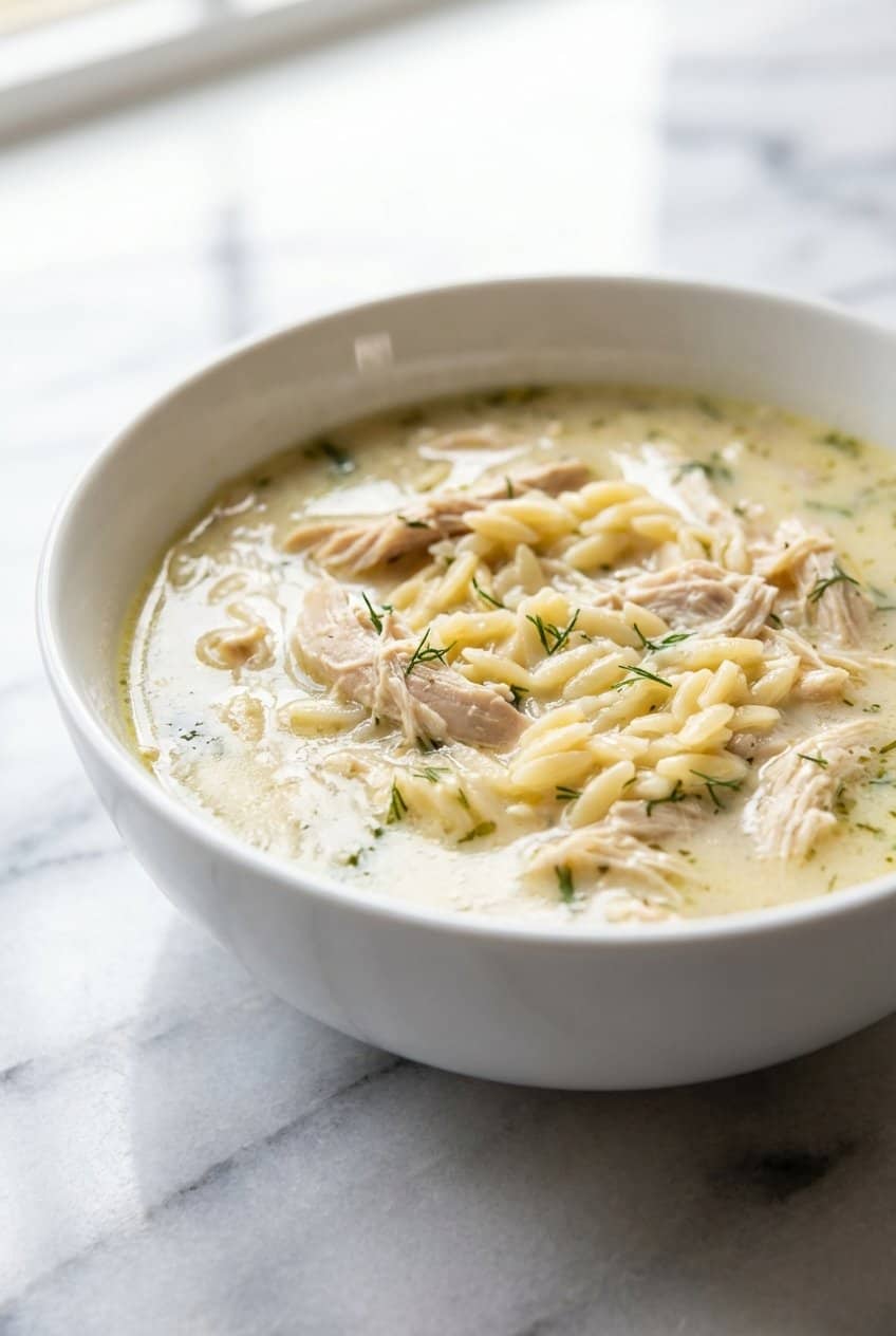 Close up of Greek Lemon Chicken Soup