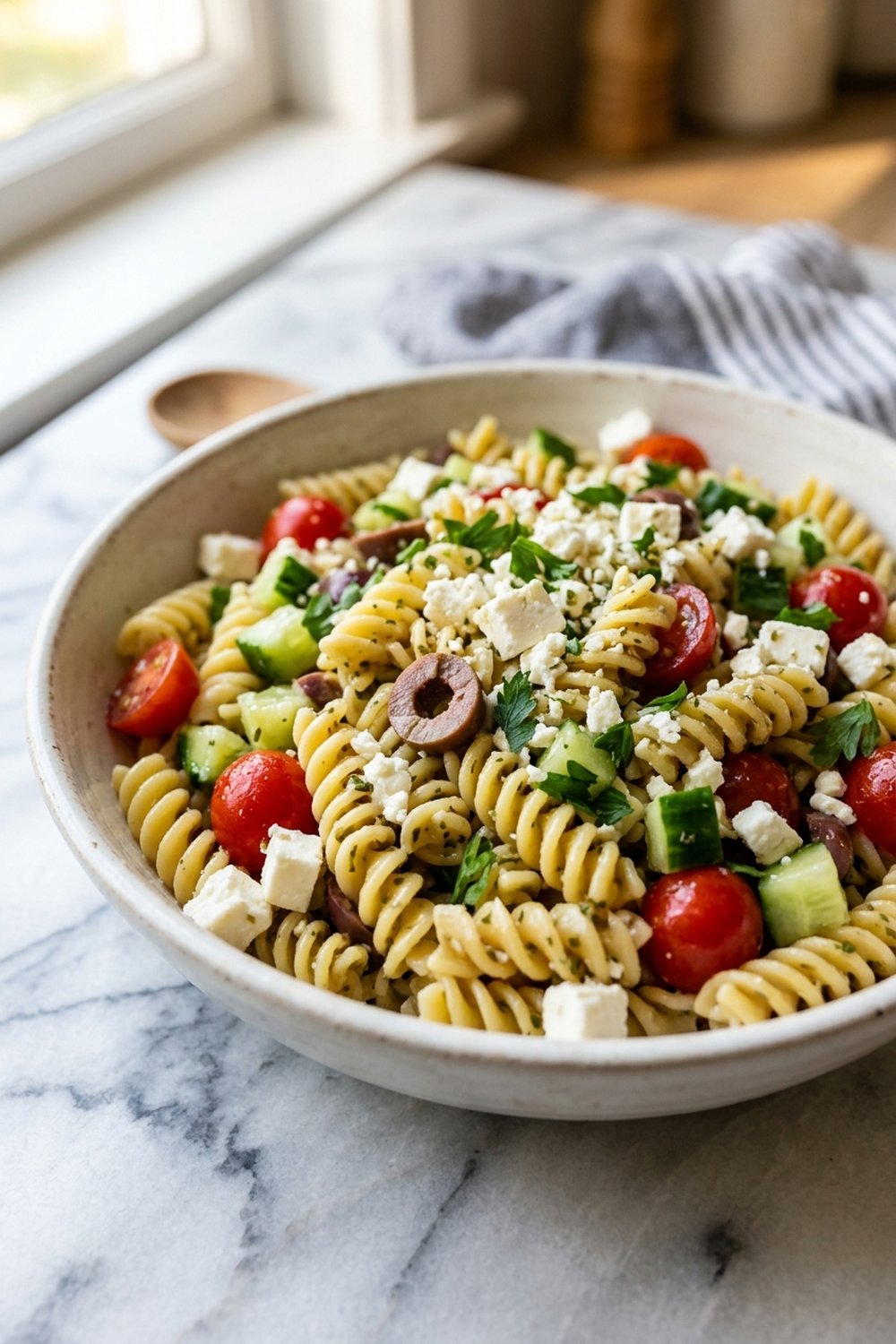 Greek Pasta Salad close up
