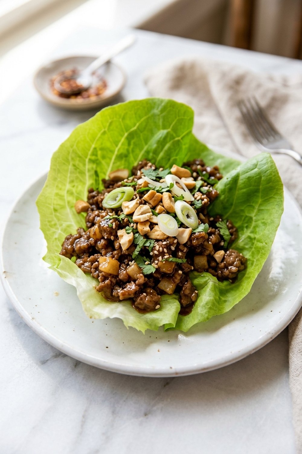 Ground Beef Lettuce Wraps close up