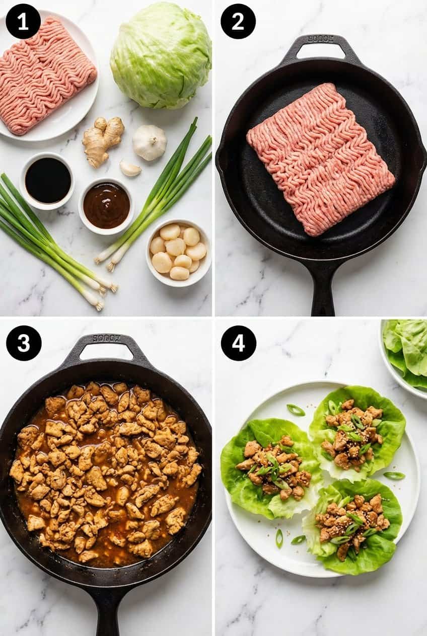 Step by step process for making Ground Turkey Lettuce Wraps