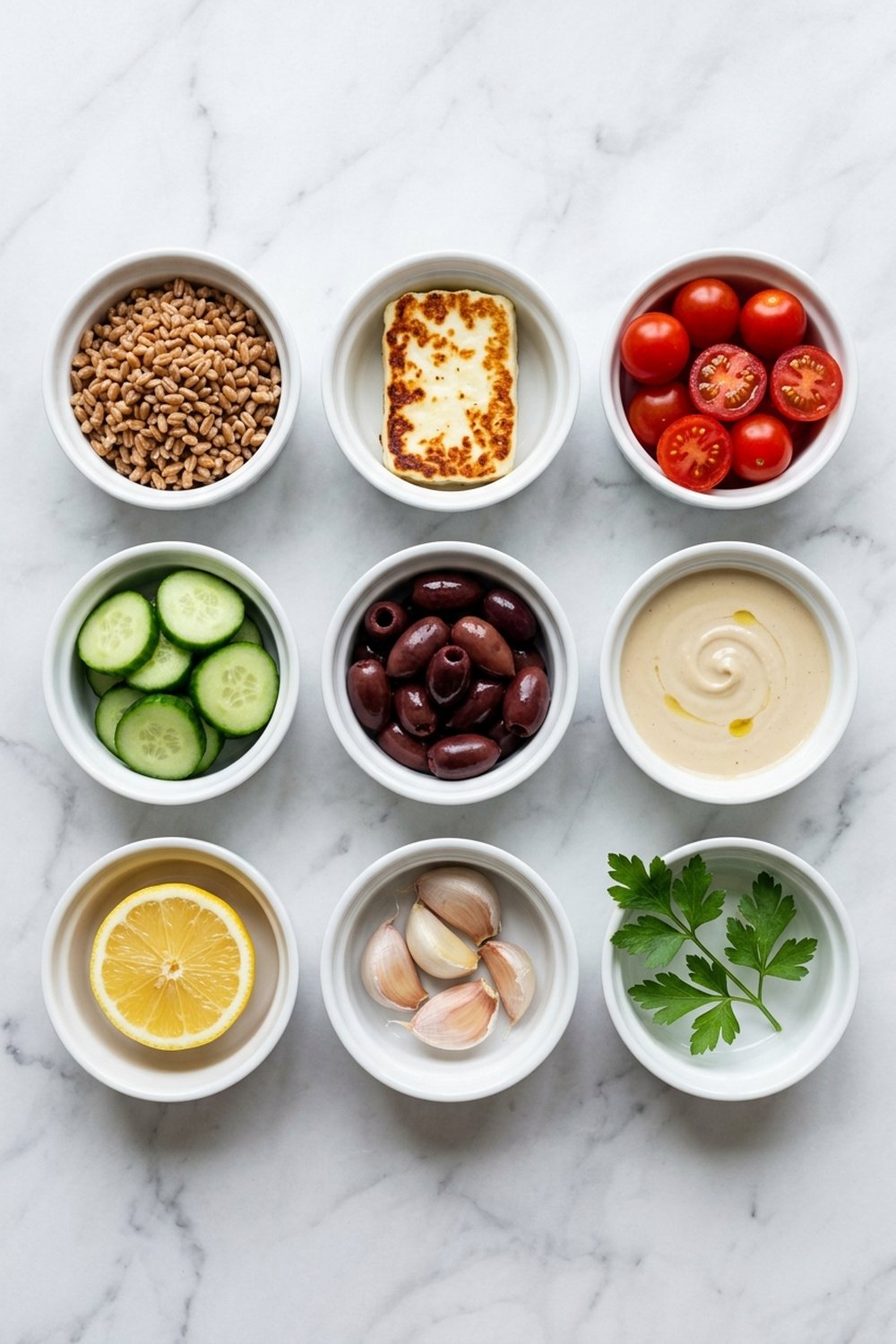 Halloumi Grain Bowl ingredients