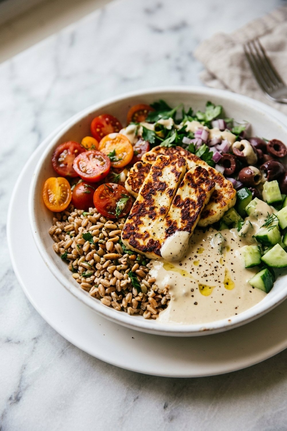 Halloumi Grain Bowl close up