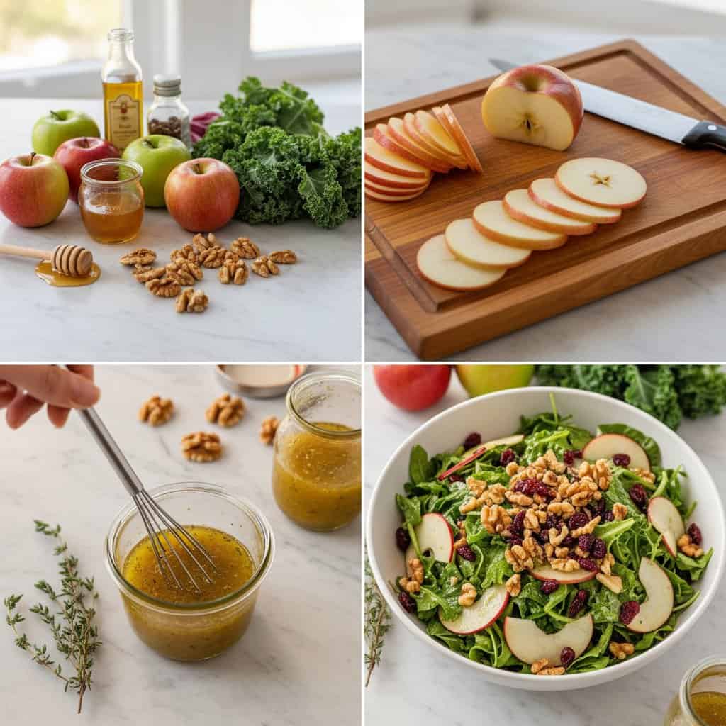 Step by step process of making harvest apple walnut salad