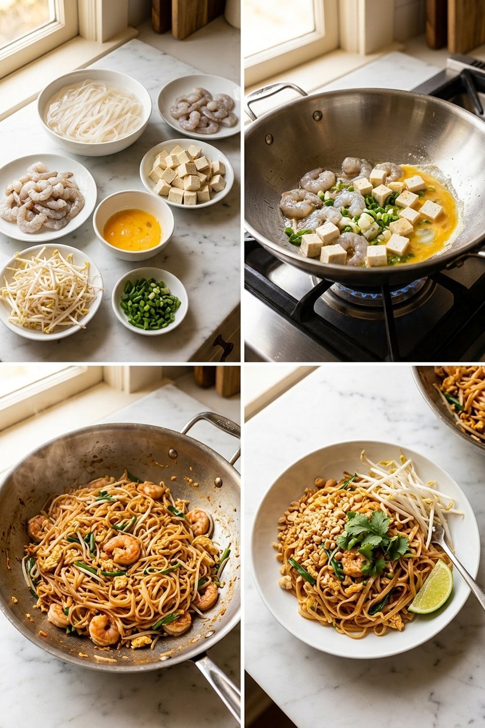 Step by step process of making healthy pad thai