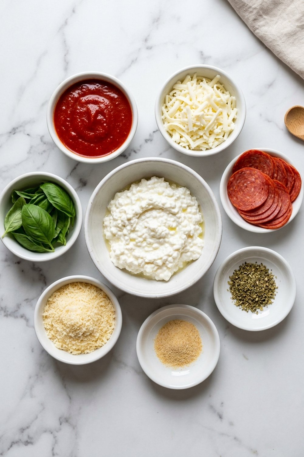 High Protein Cottage Cheese Pizza Bowl ingredients