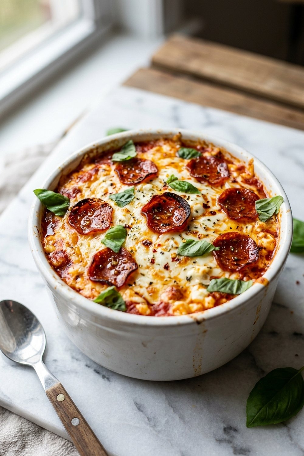 High Protein Cottage Cheese Pizza Bowl close up