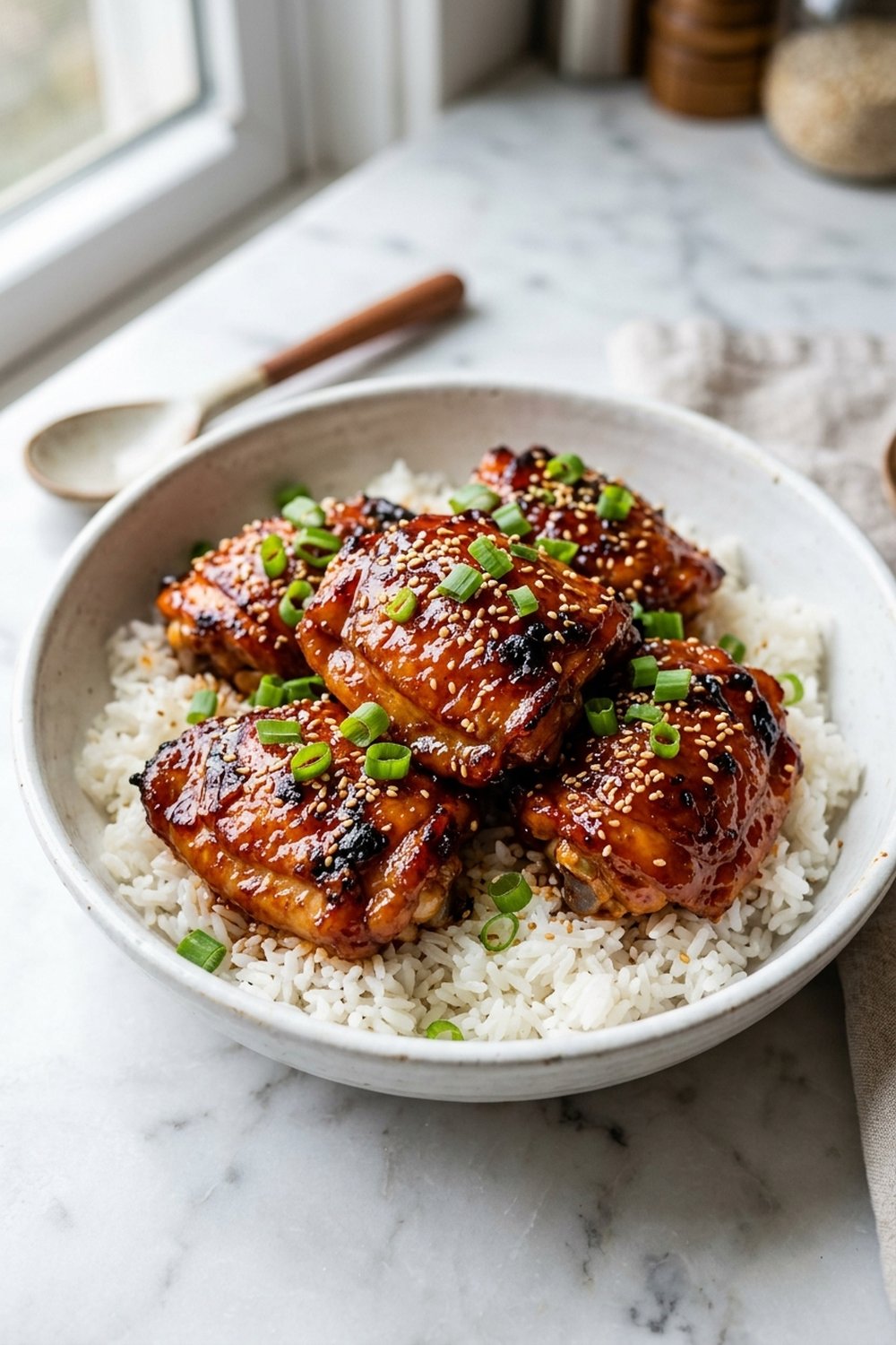 Honey Gochujang Chicken Thighs (Korean Inspired) close up