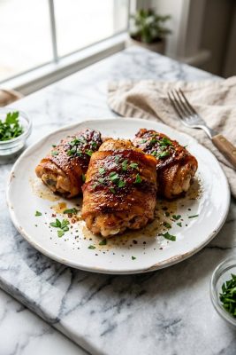 Keto Bacon Wrapped Chicken Thighs