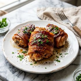 Keto Bacon Wrapped Chicken Thighs