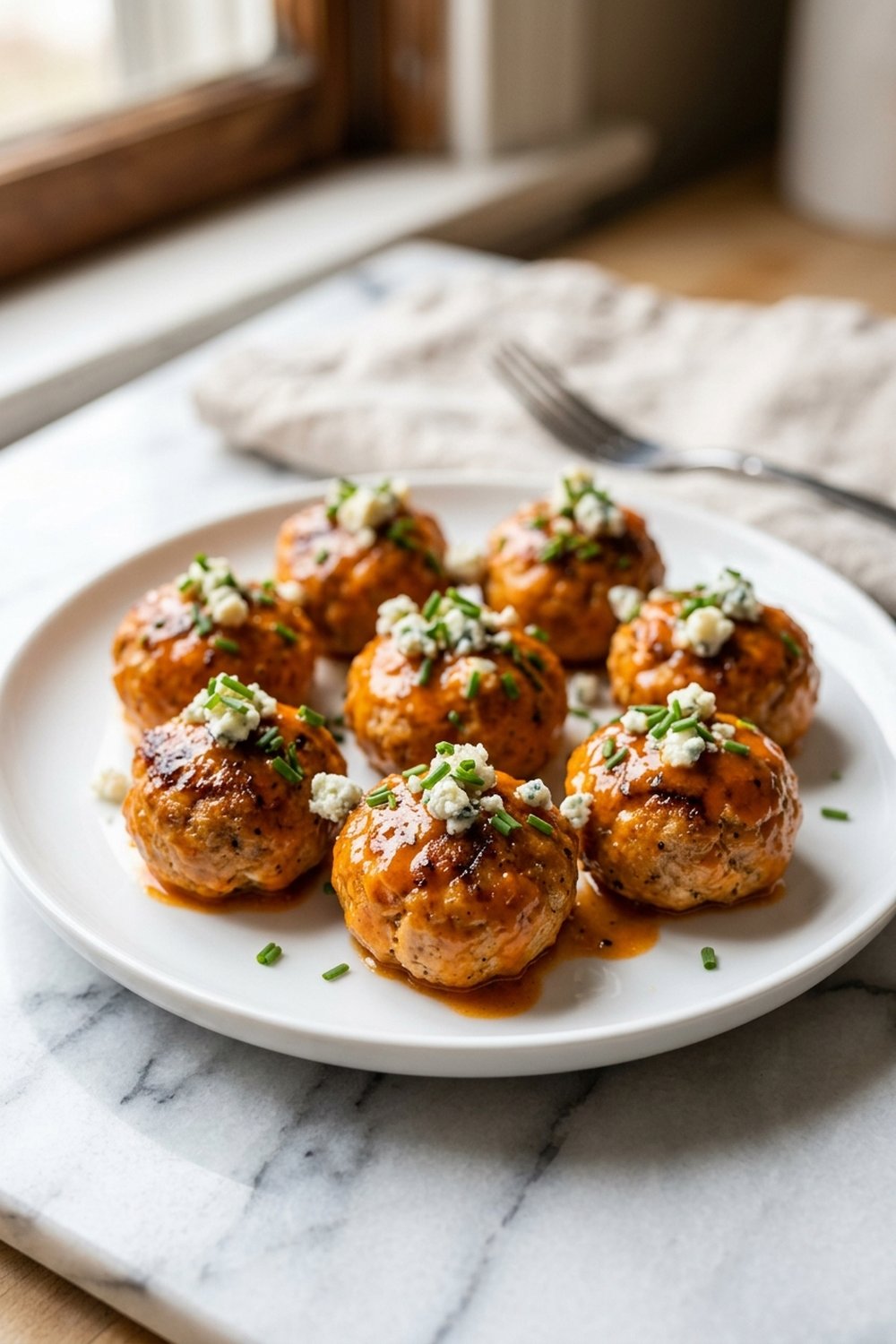 Keto Buffalo Chicken Meatballs close up