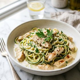 Keto Chicken Alfredo Zucchini Noodles