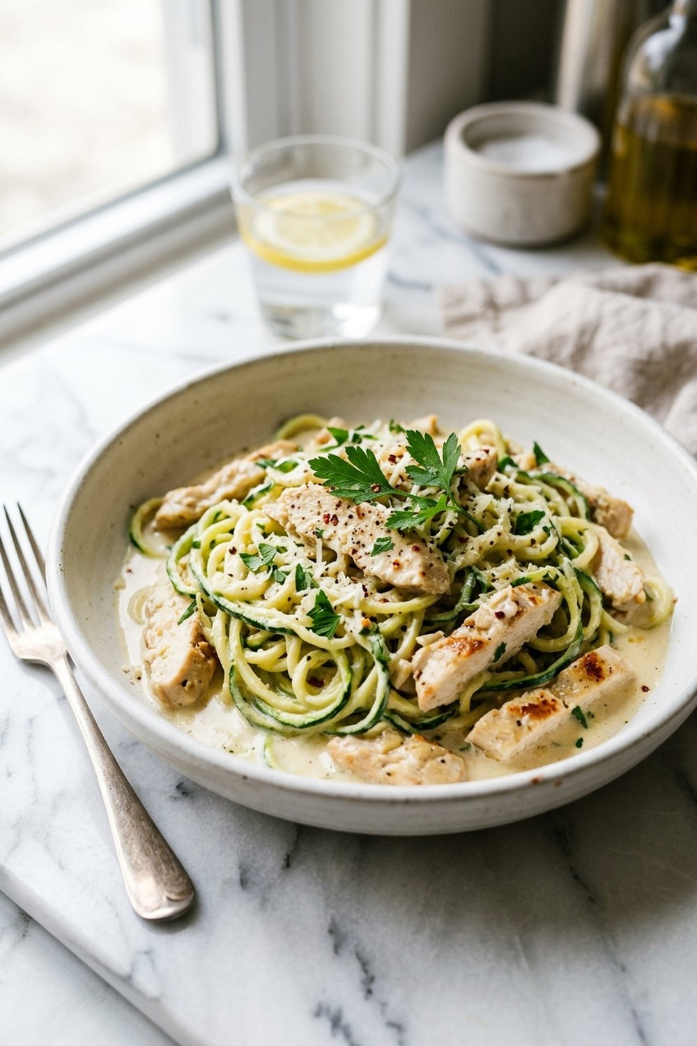 Keto Chicken Alfredo Zucchini Noodles