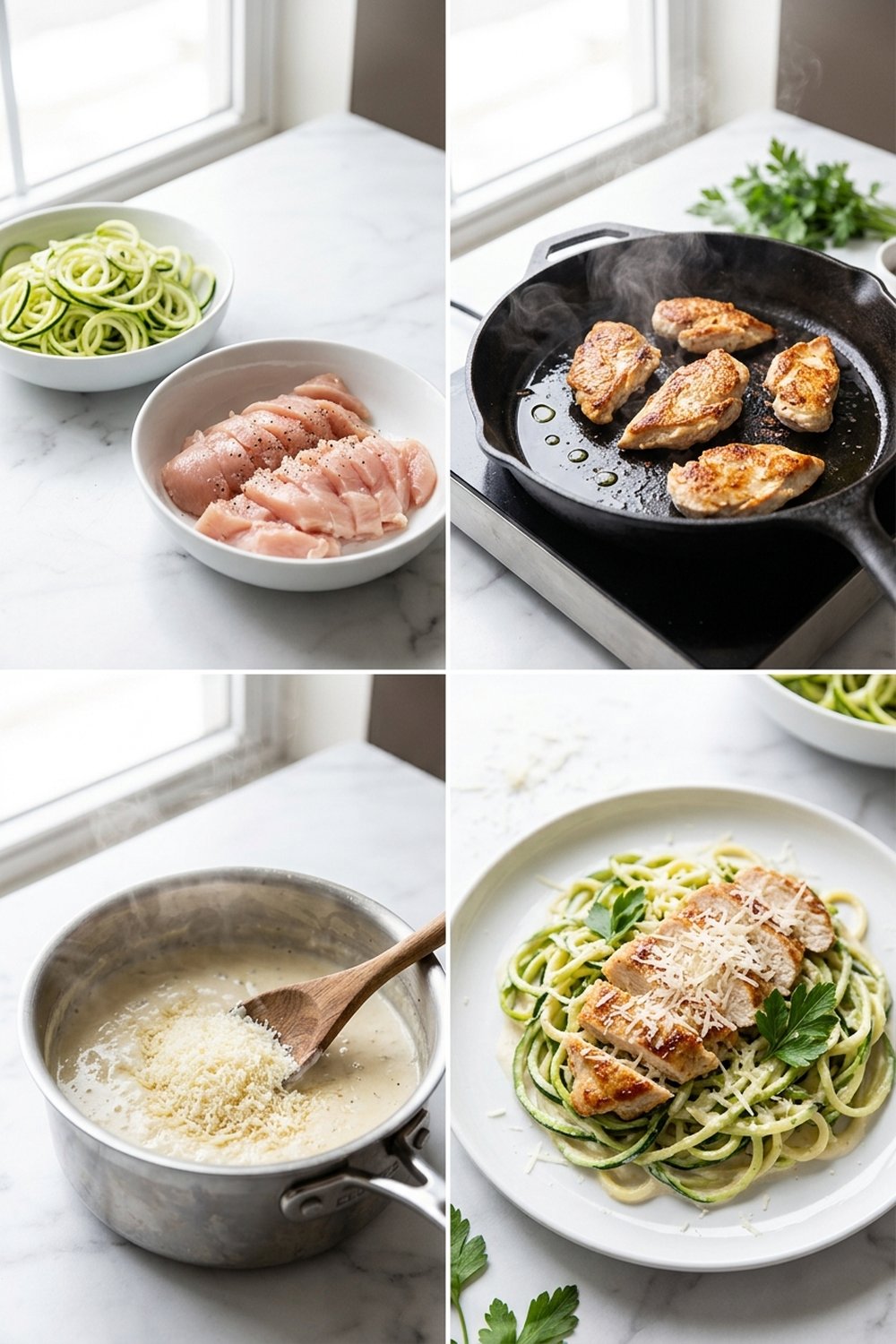 How to make Keto Chicken Alfredo Zucchini Noodles