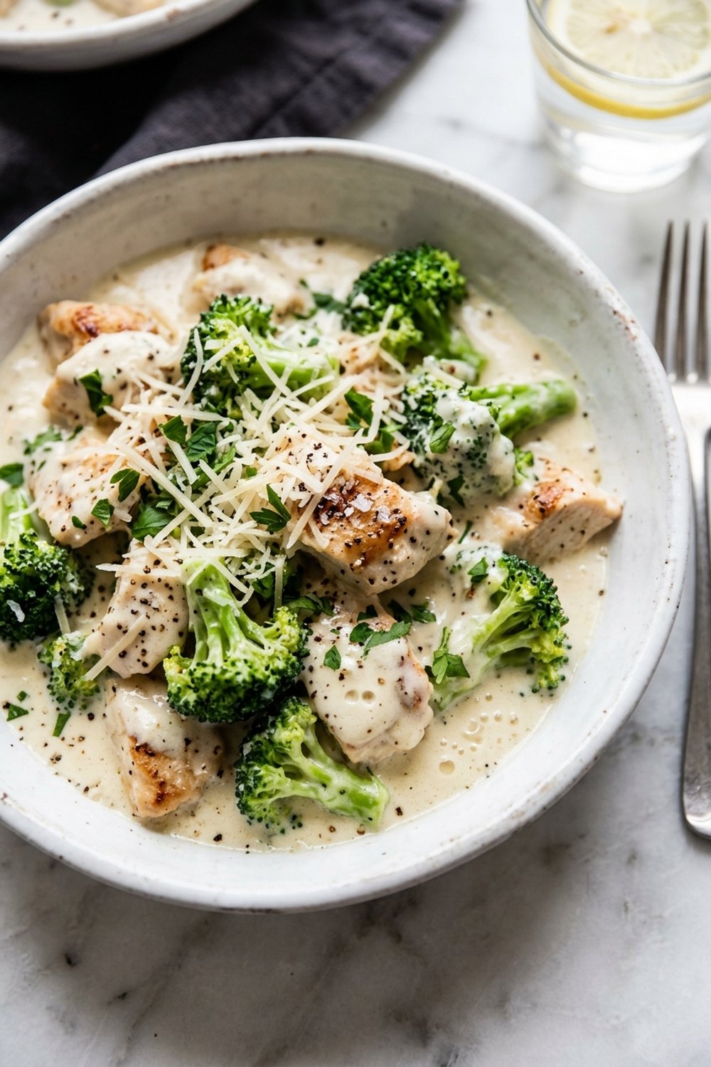 Keto Chicken Broccoli Alfredo close up