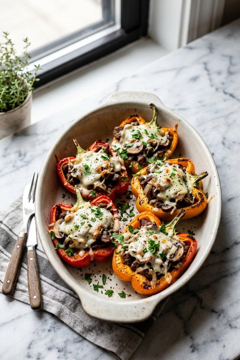 Keto Philly Cheesesteak Stuffed Peppers