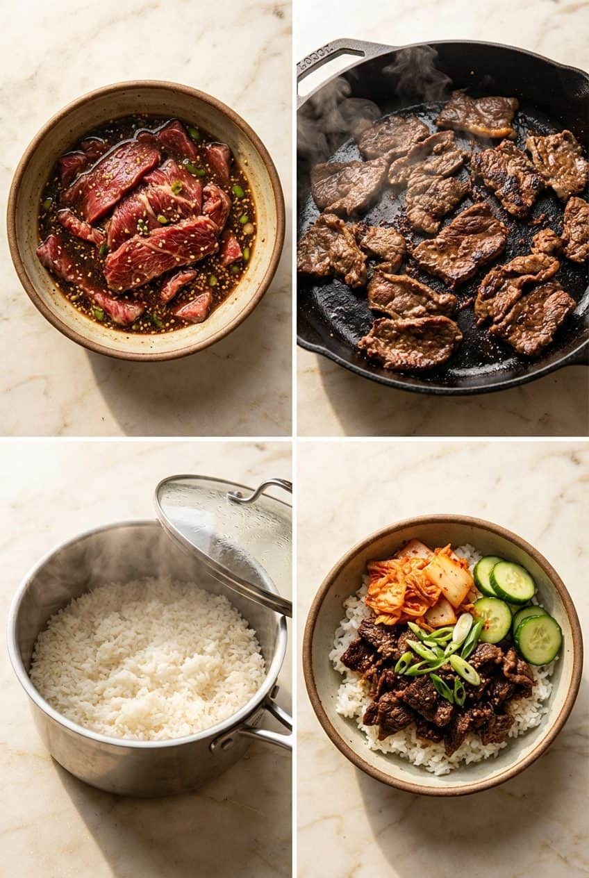 Step by step process of making Korean beef bulgogi