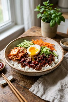 Korean Ground Beef Bowls (Soegogi Deopbap) served on a plate