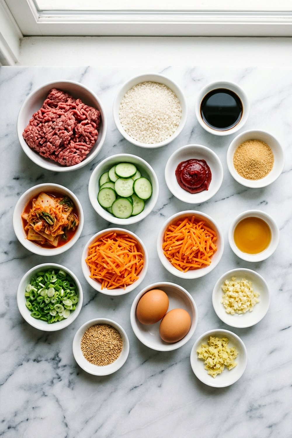 Ingredients for Korean Ground Beef Bowls (Soegogi Deopbap)