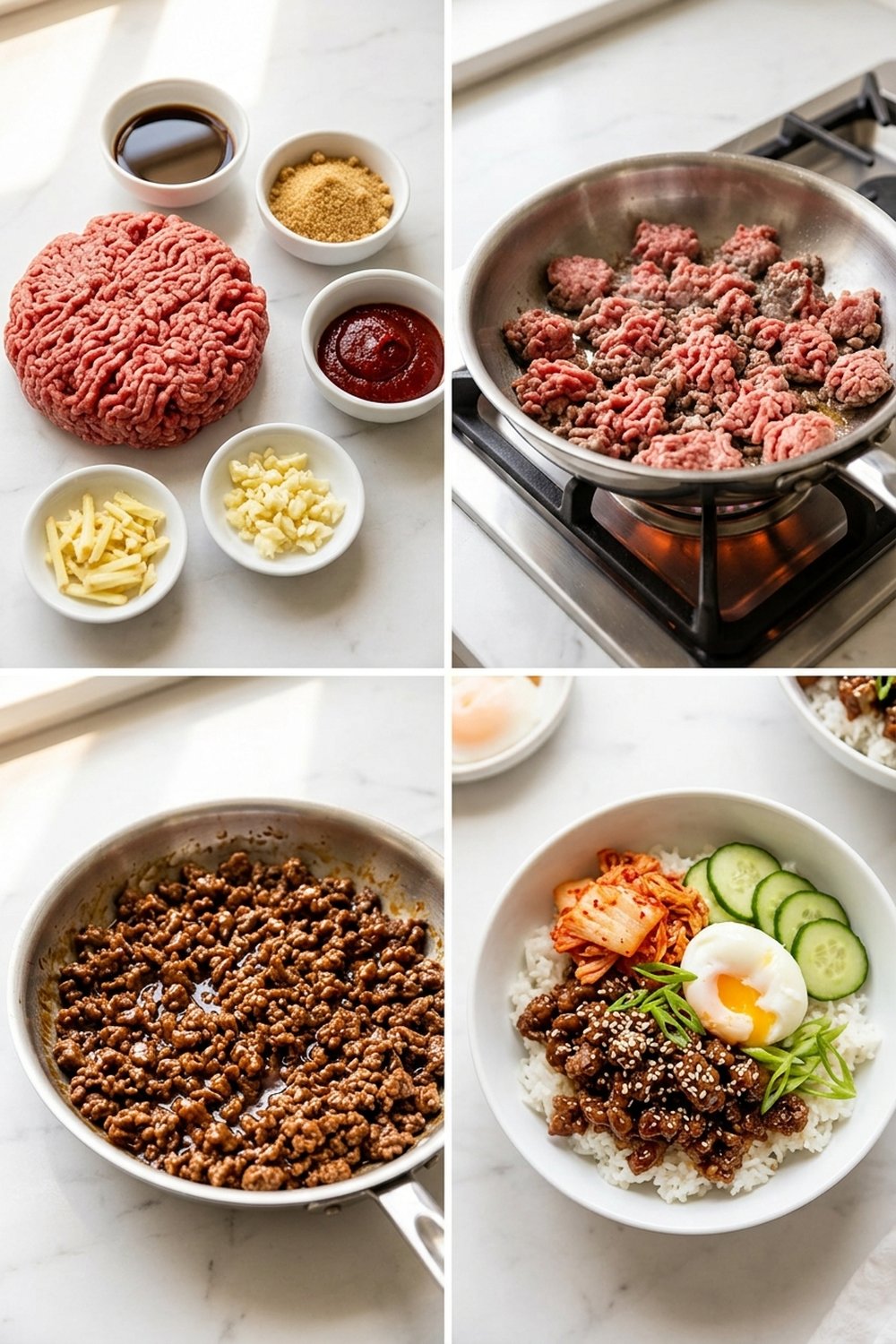 Step by step Korean Ground Beef Bowls (Soegogi Deopbap)