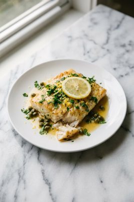 Lemon Herb Baked Cod served on a plate