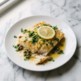 Lemon Herb Baked Cod served on a plate