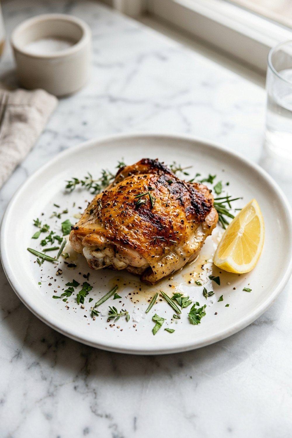 Lemon Herb Roasted Chicken Thighs close up
