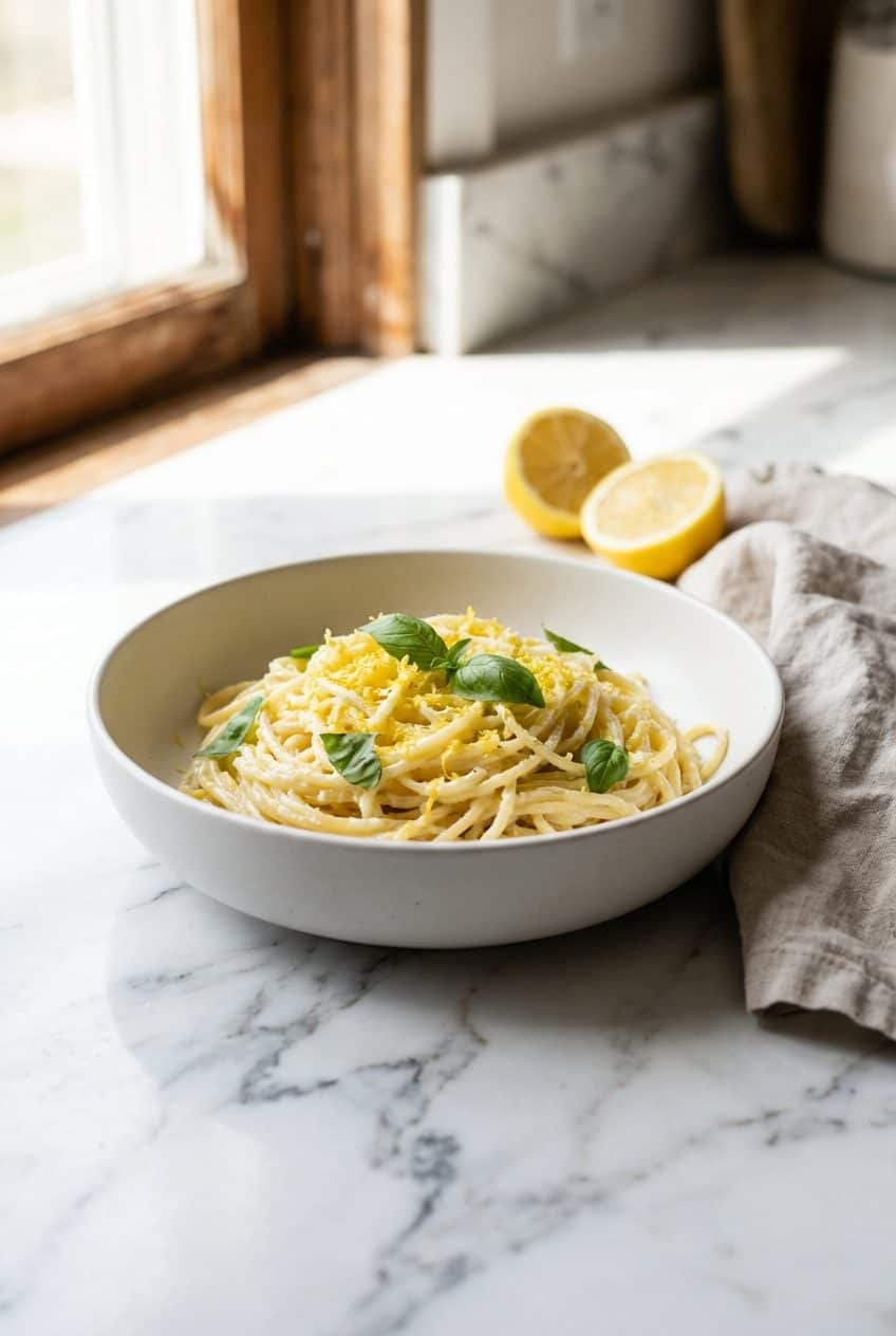 Lemon ricotta pasta with basil and parmesan