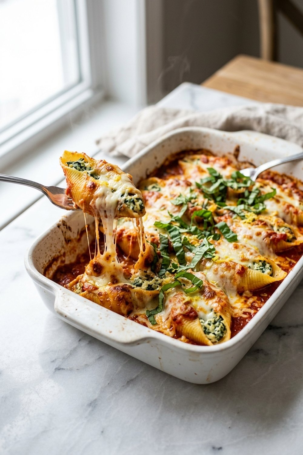 Lemon Ricotta Stuffed Shells close up
