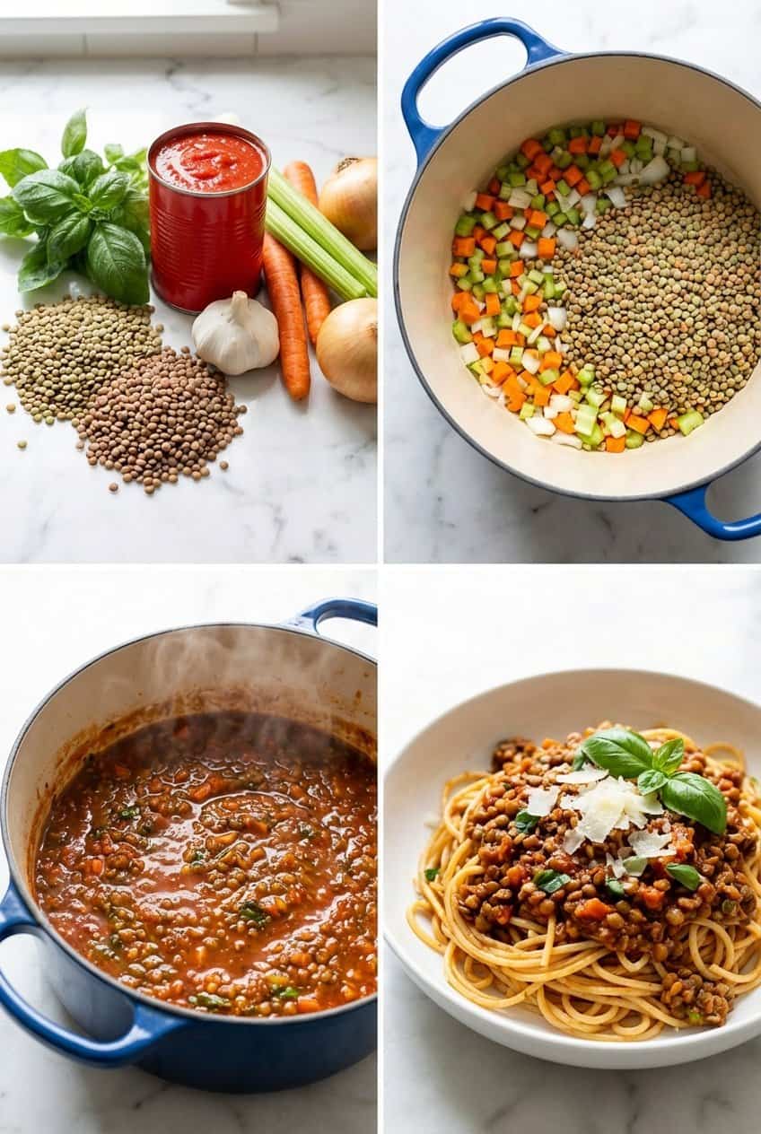Step by step process for making Lentil Bolognese