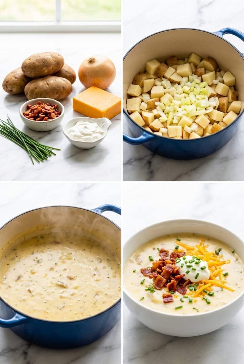 Step by step process for making Loaded Baked Potato Soup