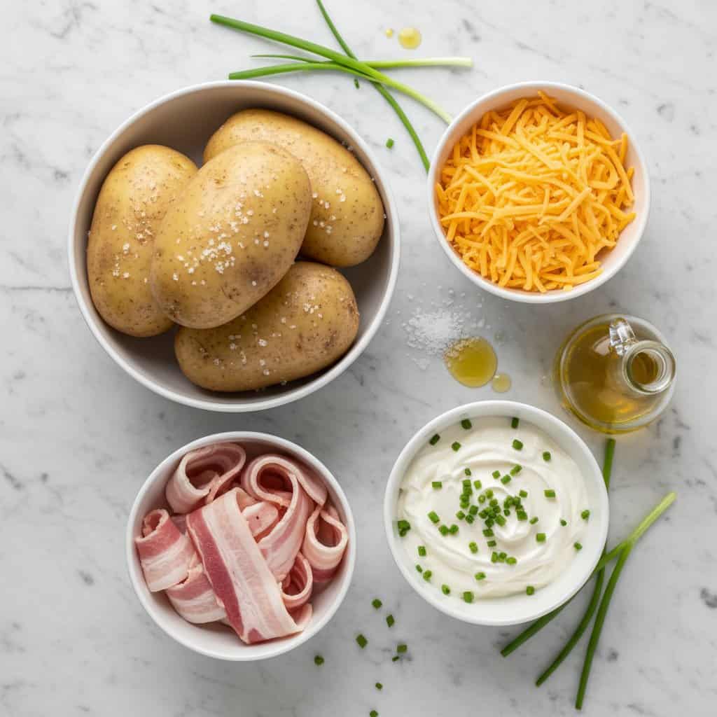 Raw ingredients for loaded potato skins