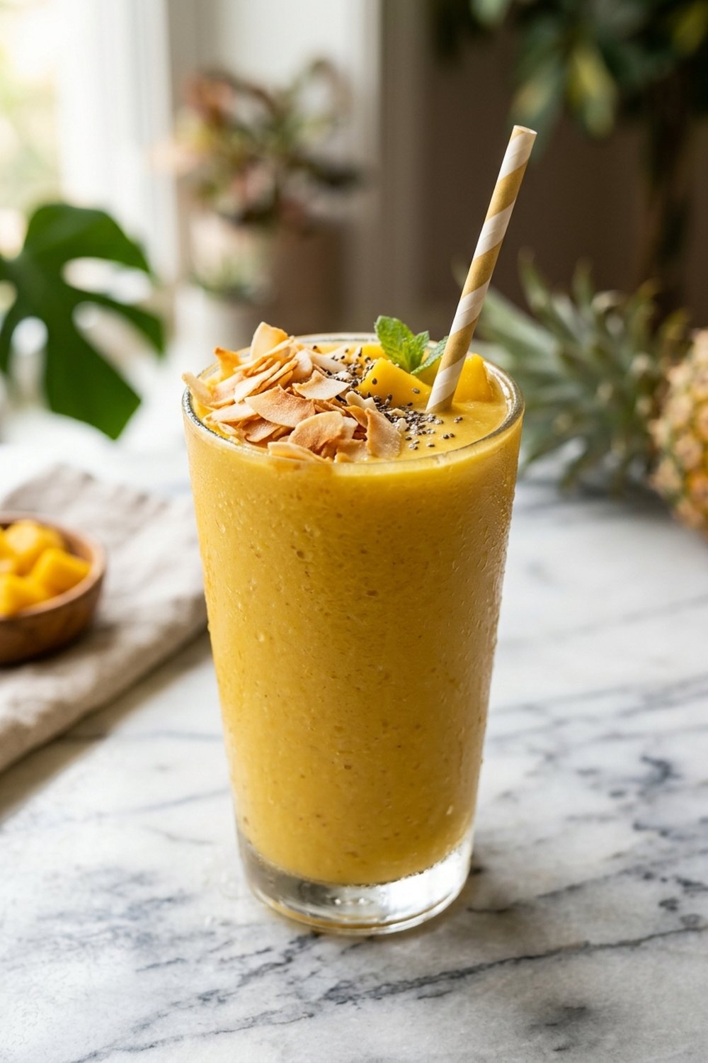 Mango Pineapple Tropical Smoothie close up