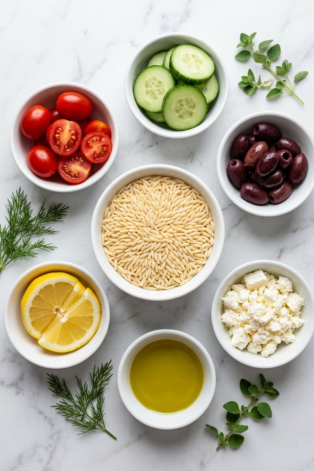 Mediterranean Orzo Salad ingredients