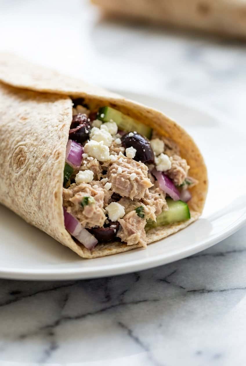 Close up of Mediterranean Tuna Wrap