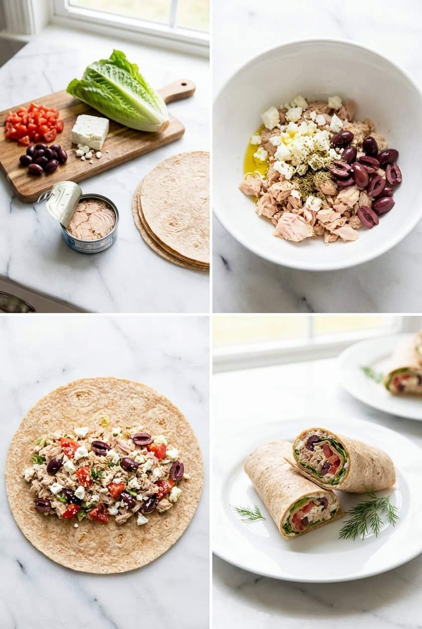 Step by step process for making Mediterranean Tuna Wrap