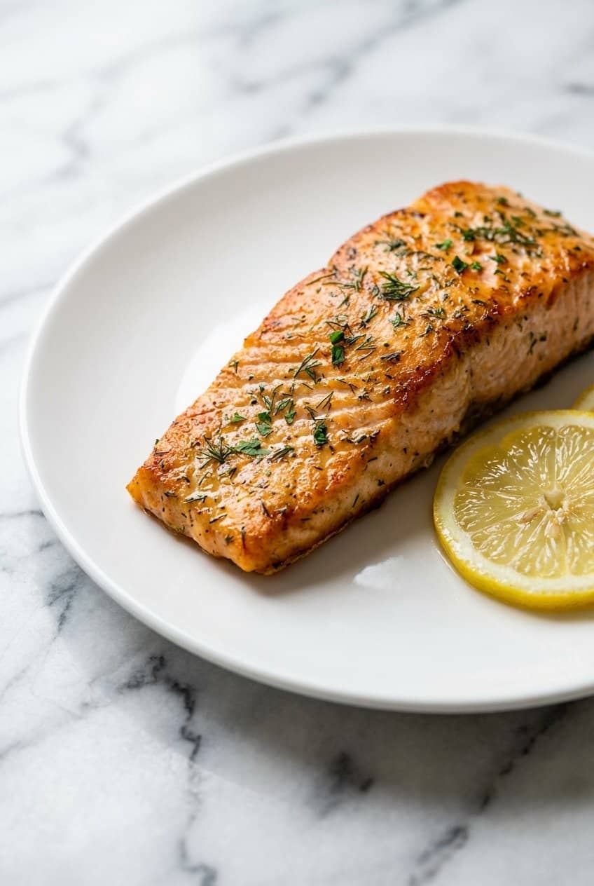 Close up of One Pan Lemon Herb Salmon
