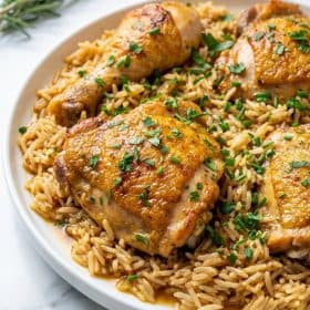 Close up of one pot chicken and rice