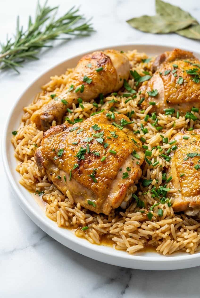 Close up of one pot chicken and rice