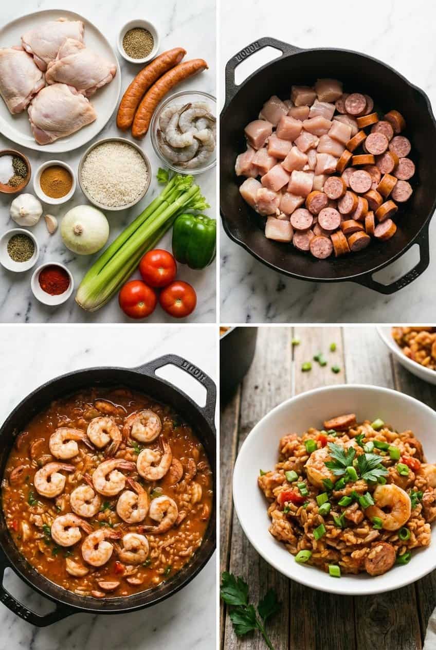 Step by step process for making One Pot Jambalaya
