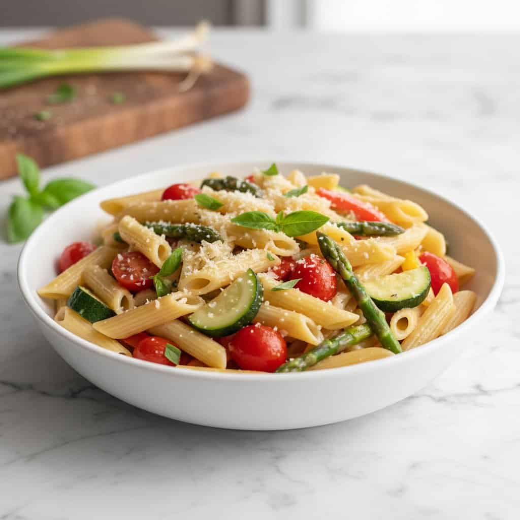 One pot pasta primavera hero shot