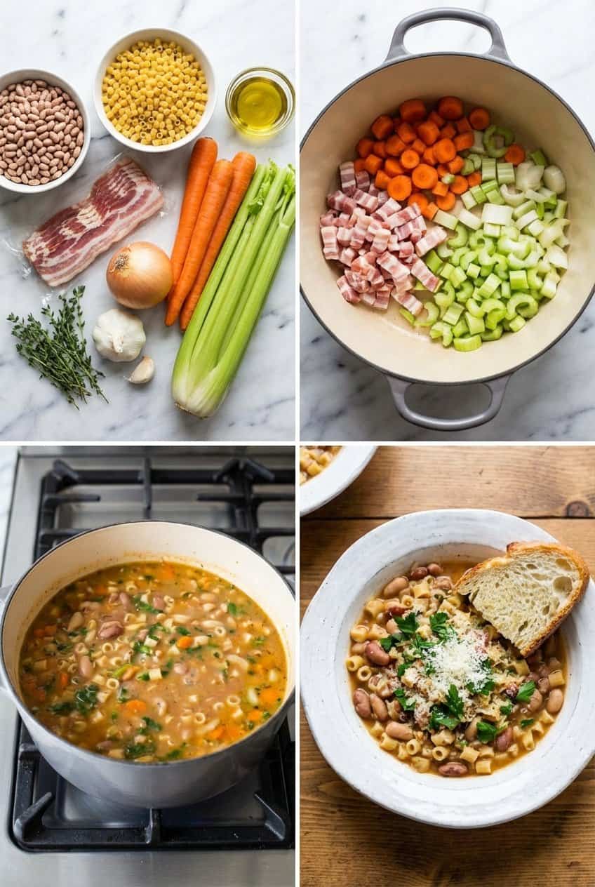 Step by step process for making Pasta E Fagioli