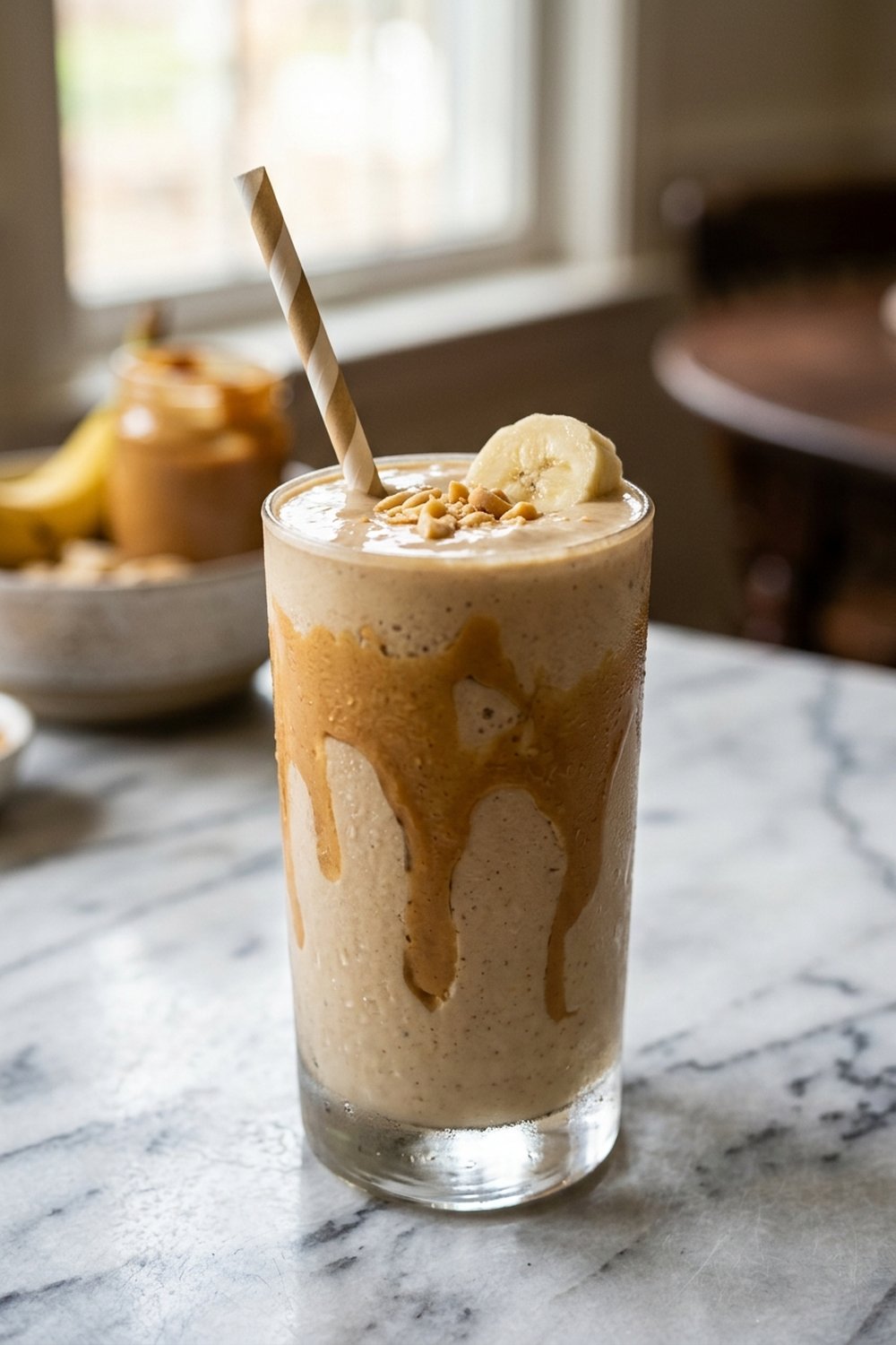 Peanut Butter Banana Smoothie close up