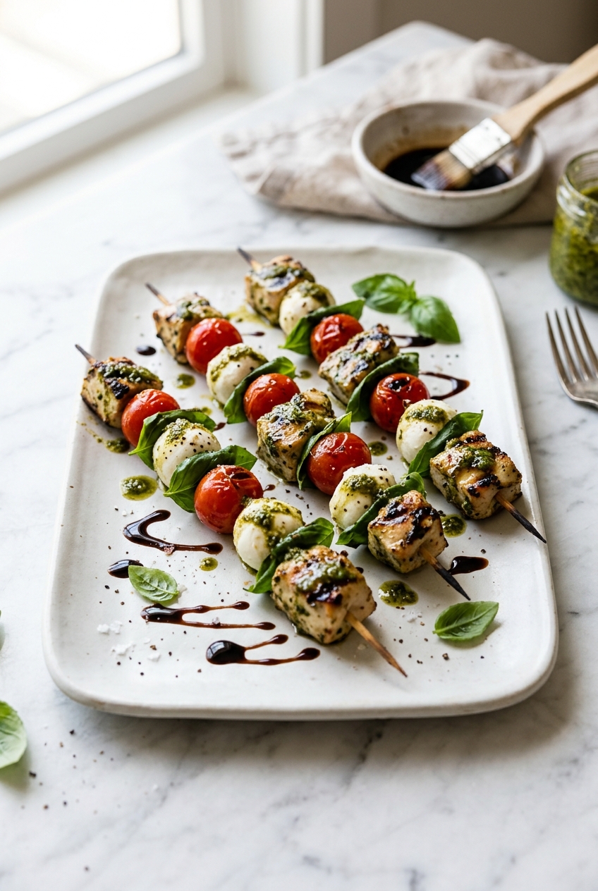 Pesto Chicken Caprese Skewers