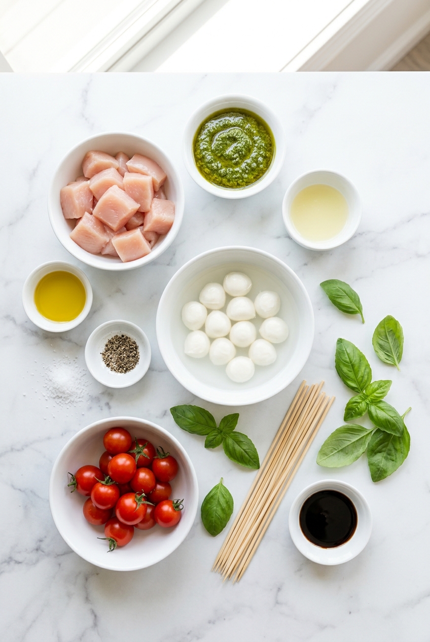 Pesto Chicken Caprese Skewers ingredients