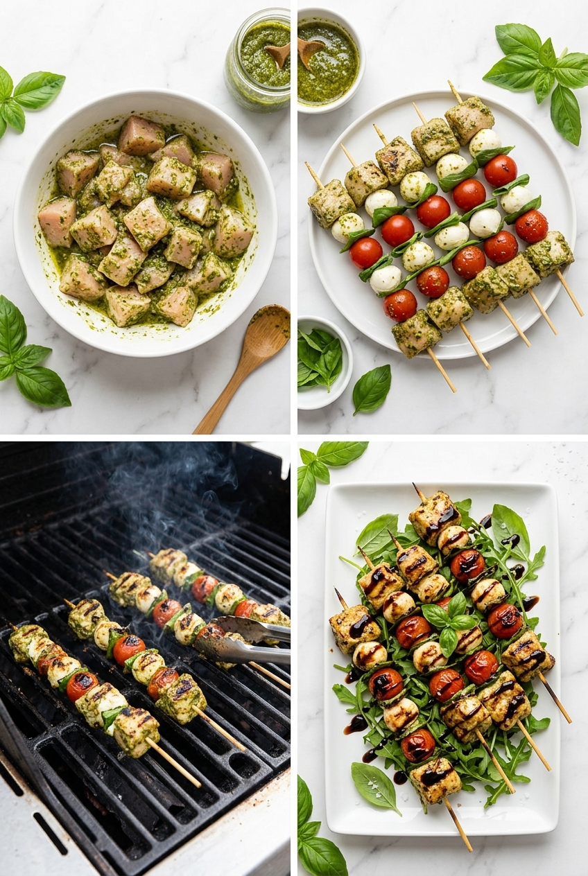 How to make Pesto Chicken Caprese Skewers