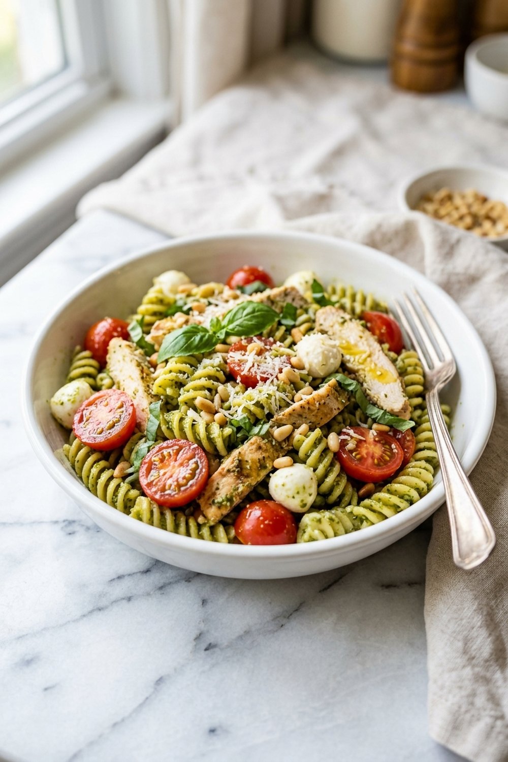 Pesto Chicken Pasta Salad close up