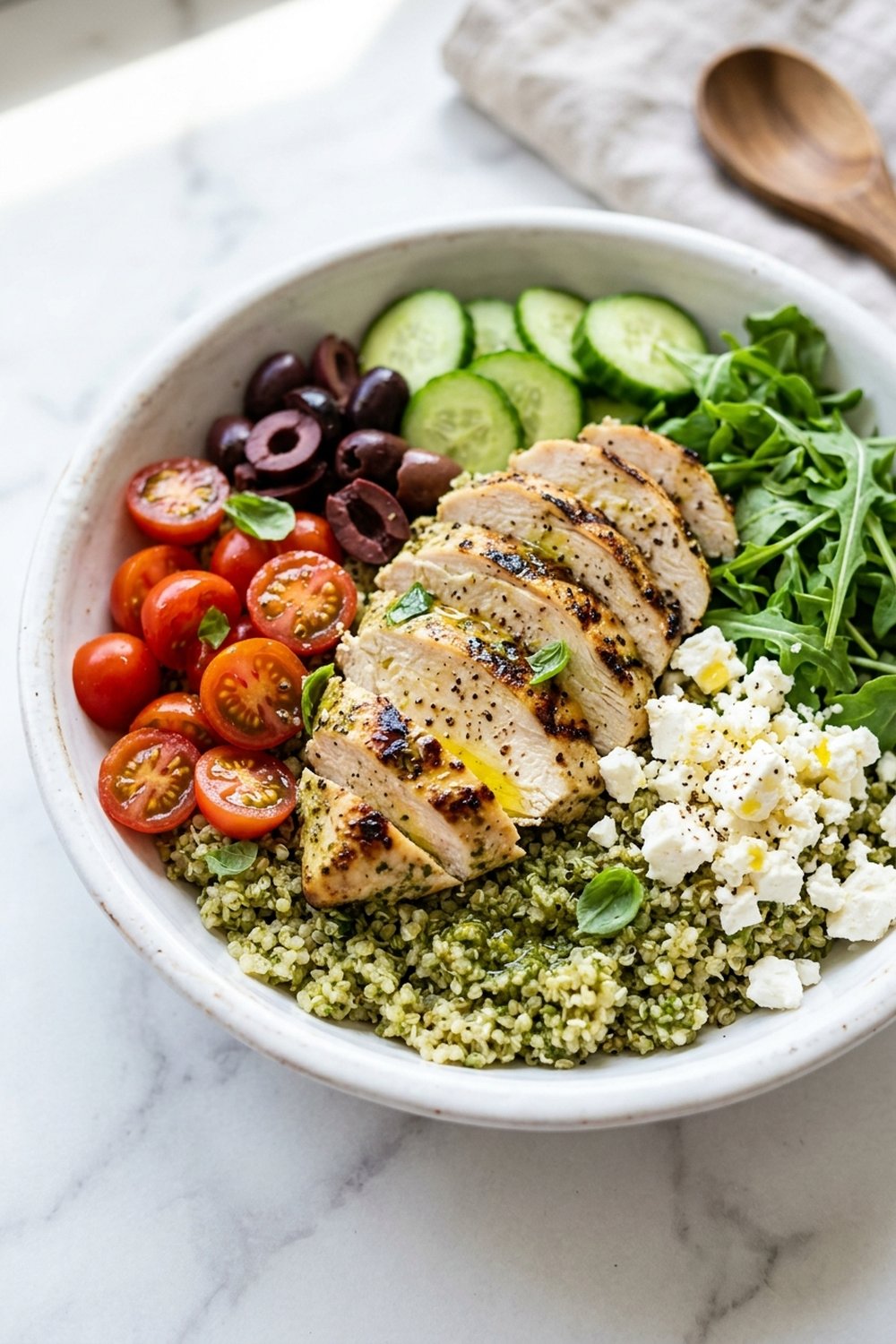 Pesto Chicken Quinoa Bowls close up