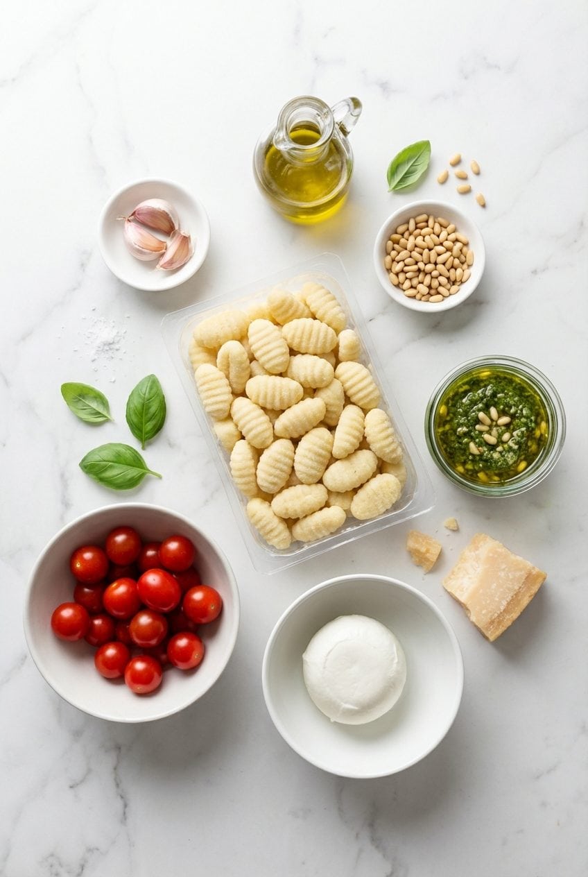 Raw ingredients for pesto gnocchi