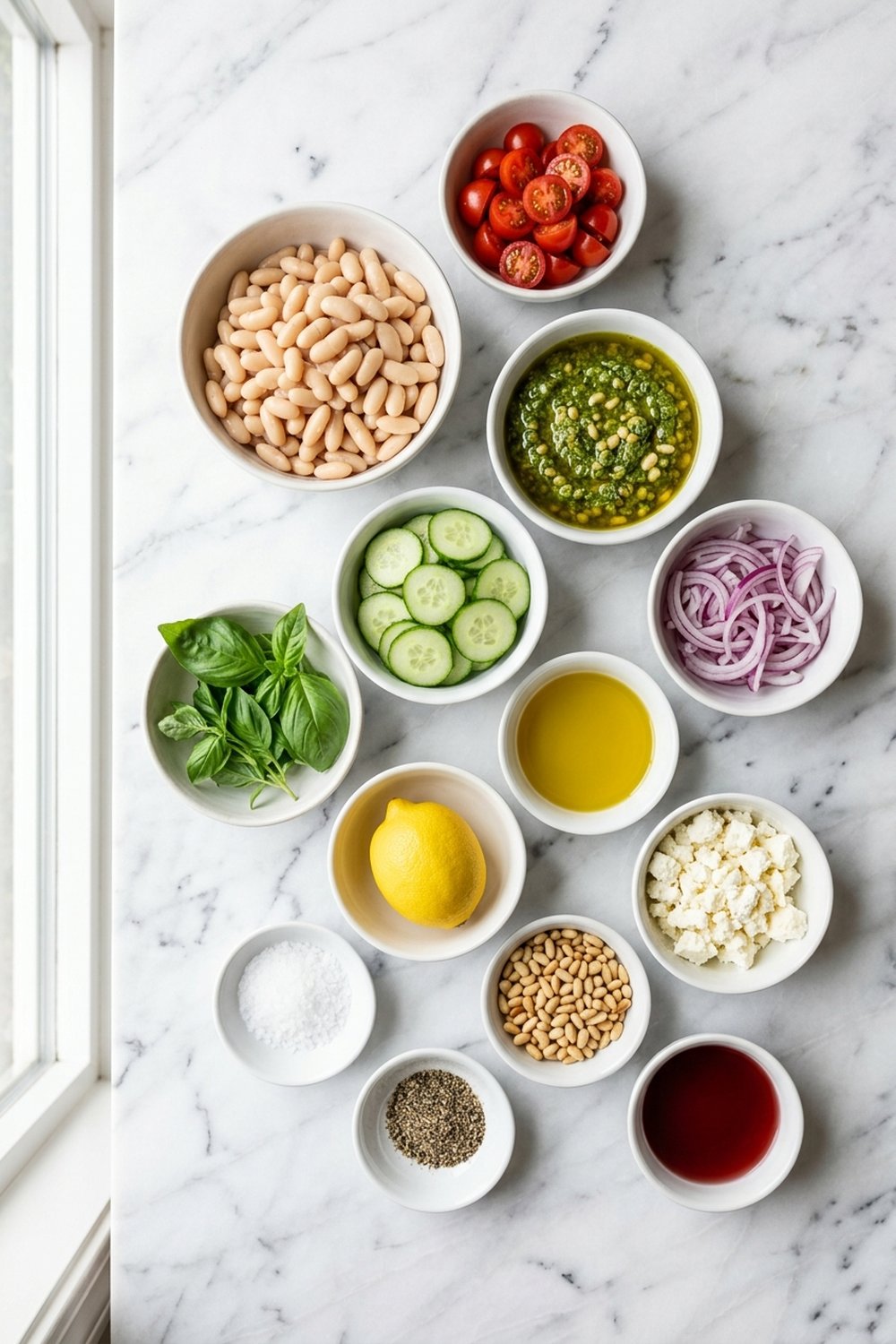 Ingredients for Pesto White Bean Salad